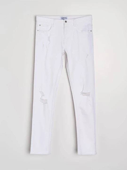 Zdjęcie produktu Sinsay - Jeansy slim fit z przetarciami - biały