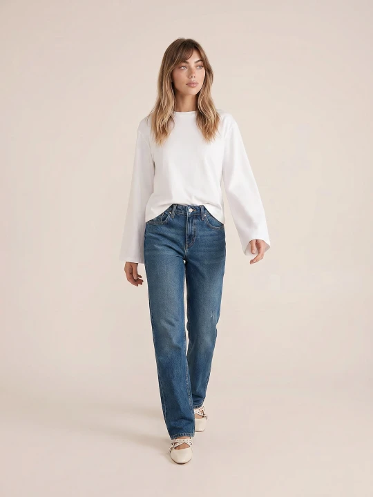 Zdjęcie produktu Sinsay - Jeansy straight comfort z efektem sprania - granatowy