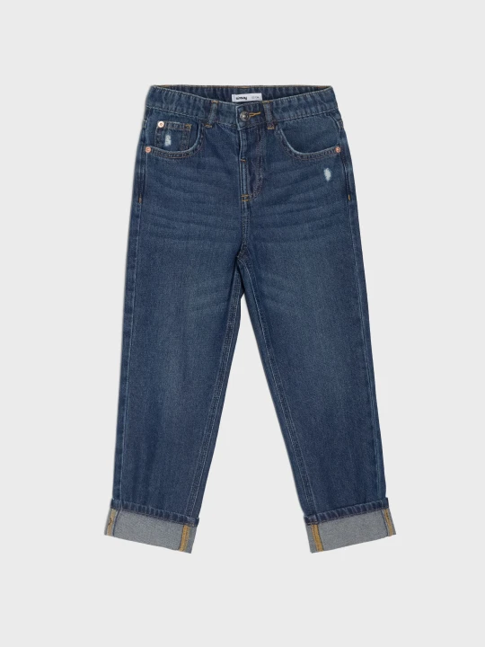 Zdjęcie produktu Sinsay - Jeansy straight leg z regulacją w pasie - granatowy