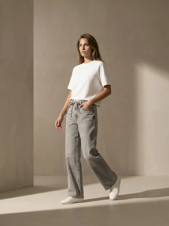 Zdjęcie produktu Sinsay - Jeansy straight wide leg z efektem sprania - szary