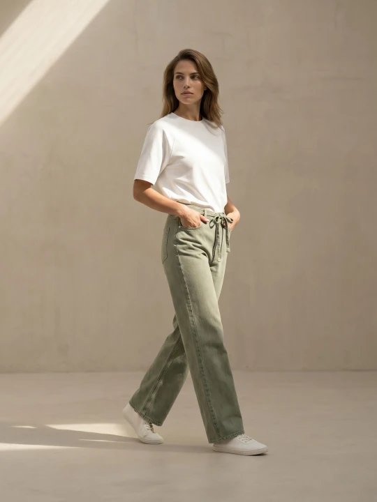 Zdjęcie produktu Sinsay - Jeansy straight wide leg z wysokim stanem - zielony