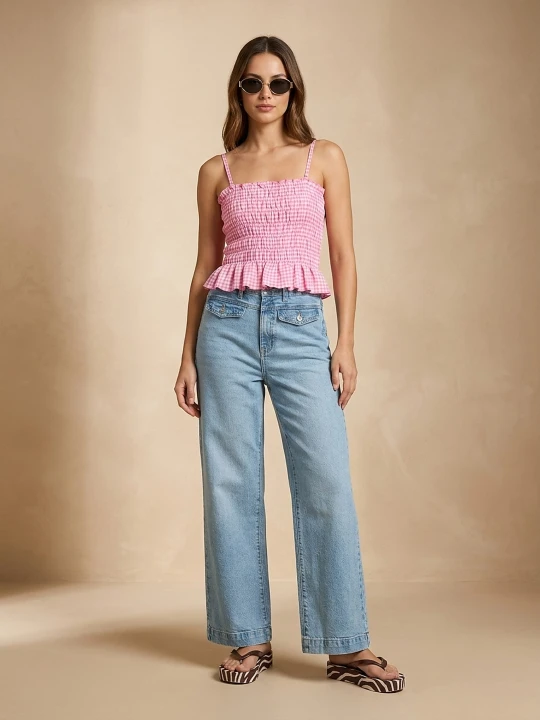 Zdjęcie produktu Sinsay - Jeansy straight wide leg ze średnim stanem - niebieski