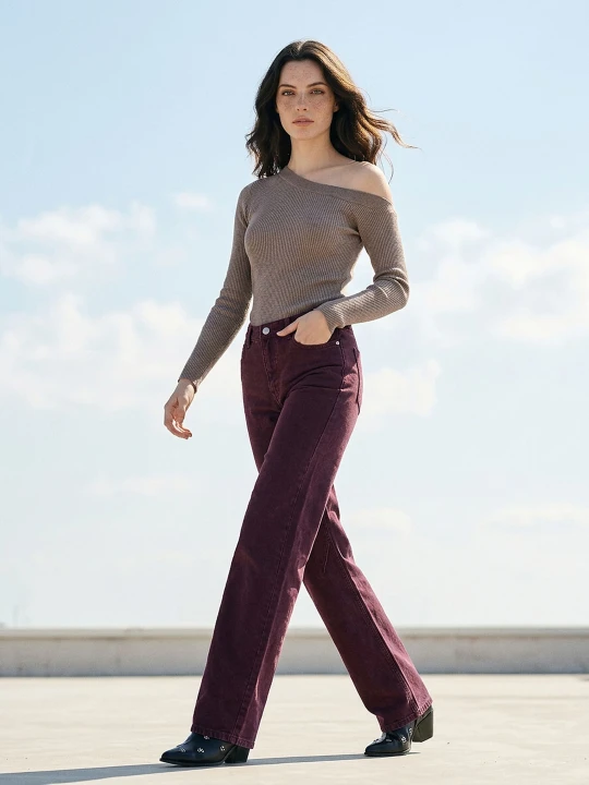 Zdjęcie produktu Sinsay - Jeansy wide leg - bordowy
