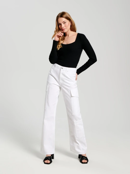 Zdjęcie produktu Sinsay - Jeansy wide leg high waist - biały