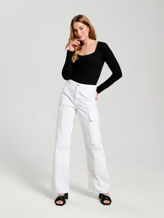 Zdjęcie produktu Sinsay - Jeansy wide leg high waist - biały