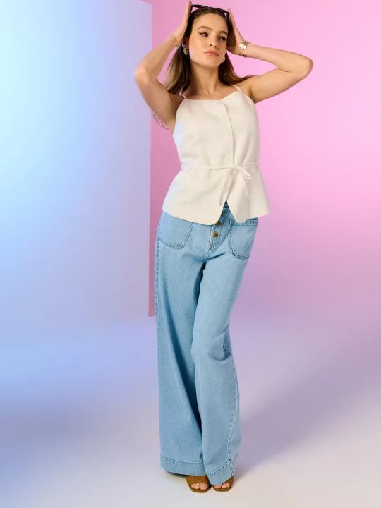 Zdjęcie produktu Sinsay - Jeansy wide leg high waist - niebieski