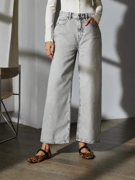 Zdjęcie produktu Sinsay - Jeansy wide leg high waist - szary