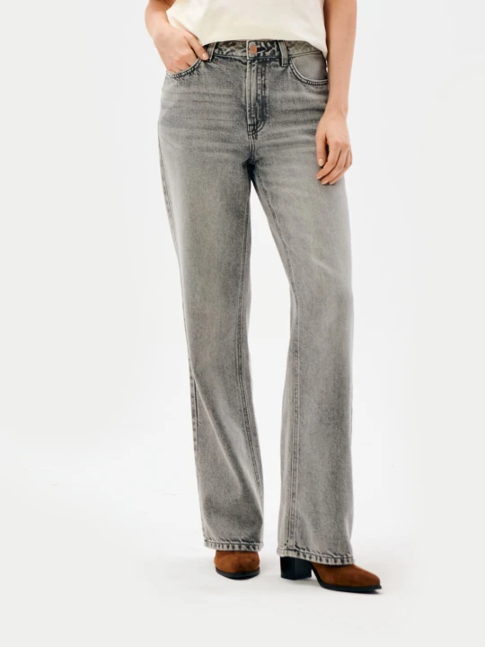 Zdjęcie produktu Sinsay - Jeansy wide leg high waist z efektem sprania - szary