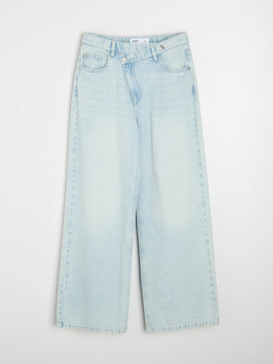 Zdjęcie produktu Sinsay - Jeansy wide leg high waist z krzyżowanym pasem - niebieski