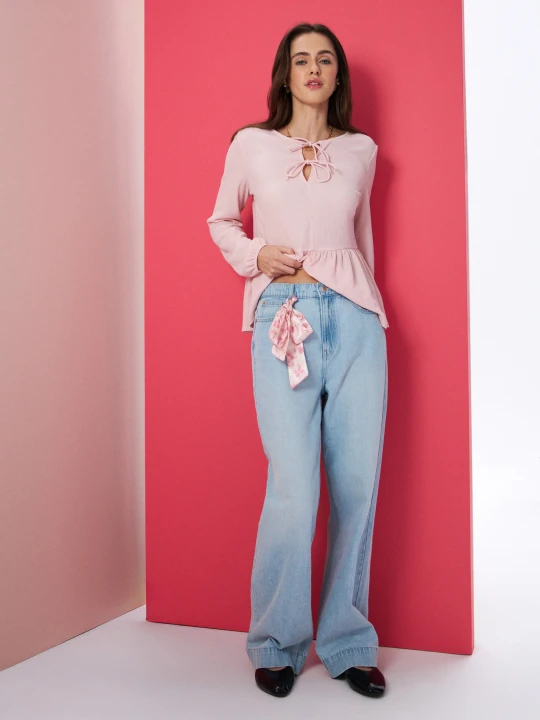 Zdjęcie produktu Sinsay - Jeansy wide leg high waist z materiałowym paskiem - niebieski