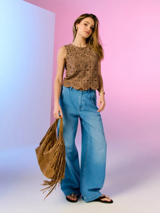 Zdjęcie produktu Sinsay - Jeansy wide leg high waist z paskiem - niebieski