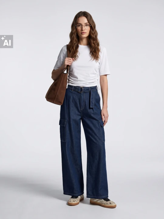 Zdjęcie produktu Sinsay - Jeansy wide leg high waist z paskiem - niebieski