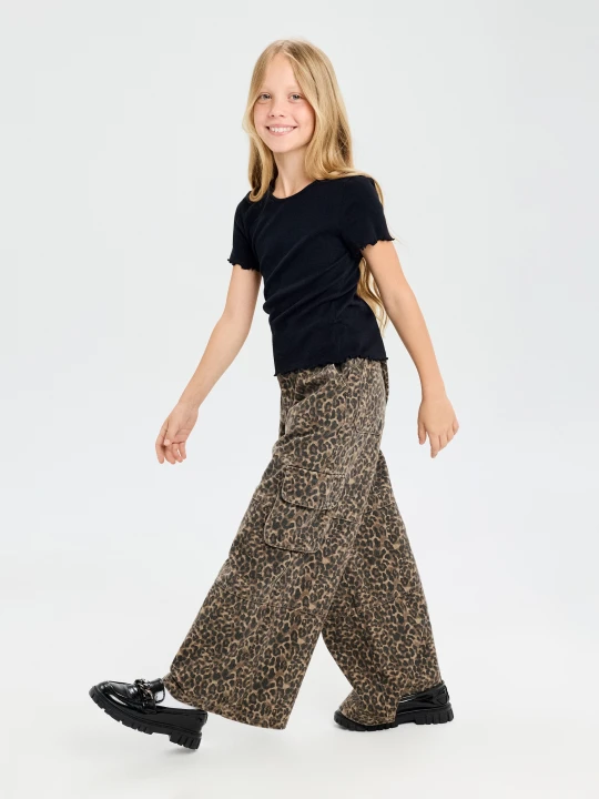 Zdjęcie produktu Sinsay - Jeansy wide leg w panterkę - wielobarwny