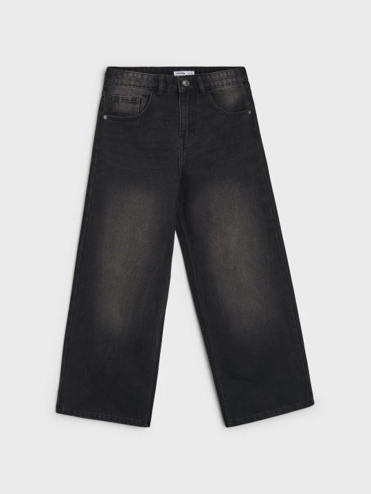 Zdjęcie produktu Sinsay - Jeansy wide leg z efektem sprania - czarny