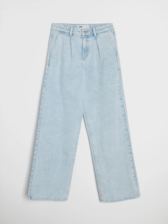 Zdjęcie produktu Sinsay - Jeansy wide leg z efektem sprania - niebieski