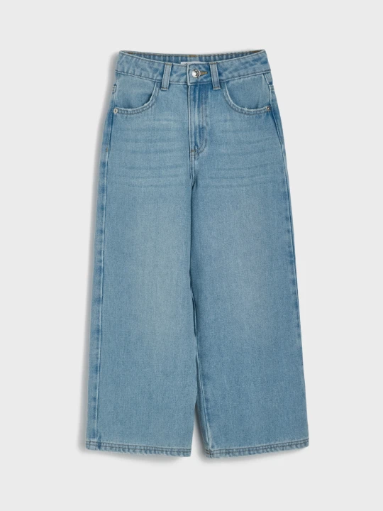 Zdjęcie produktu Sinsay - Jeansy wide leg z efektem sprania - niebieski