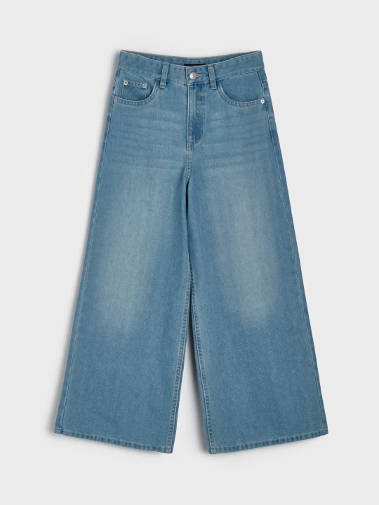 Zdjęcie produktu Sinsay - Jeansy wide leg z efektem sprania - niebieski