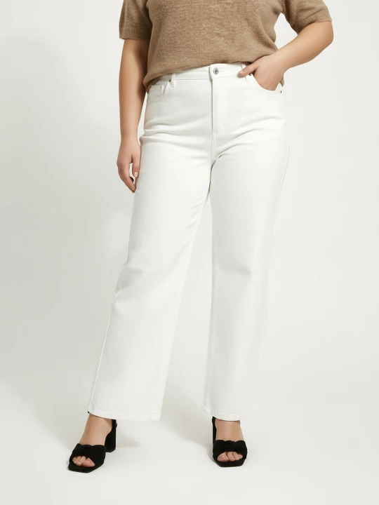 Zdjęcie produktu Sinsay - Jeansy wide leg z efektem sprania Plus size - biały