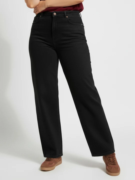 Zdjęcie produktu Sinsay - Jeansy wide leg z efektem sprania Plus size - czarny