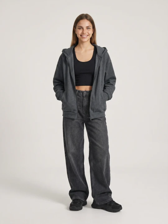Zdjęcie produktu Sinsay - Jeansy wide leg z efektem sprania - szary