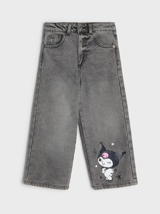 Zdjęcie produktu Sinsay - Jeansy wide leg z efektem sprania z domieszką wiskozy Kuromi - czarny