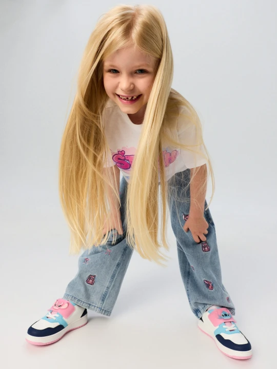 Zdjęcie produktu Sinsay - Jeansy wide leg z haftem i domieszką wiskozy Stitch - niebieski