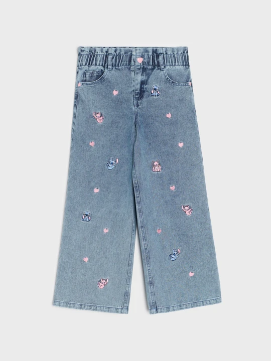 Zdjęcie produktu Sinsay - Jeansy wide leg z haftem Lilo & Stitch - niebieski