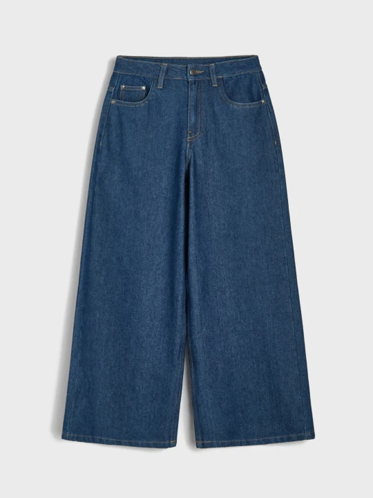 Zdjęcie produktu Sinsay - Jeansy wide leg z haftowanymi wiśniami - niebieski