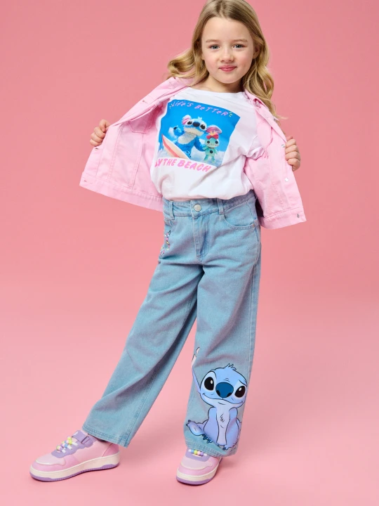 Zdjęcie produktu Sinsay - Jeansy wide leg z nadrukiem Lilo & Stitch - niebieski