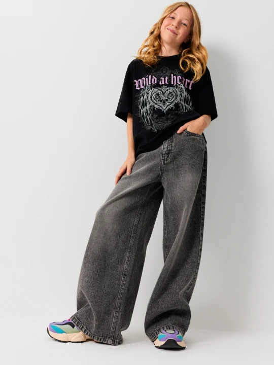 Zdjęcie produktu Sinsay - Jeansy wide leg z ozdobną aplikacją gwiazdek - szary