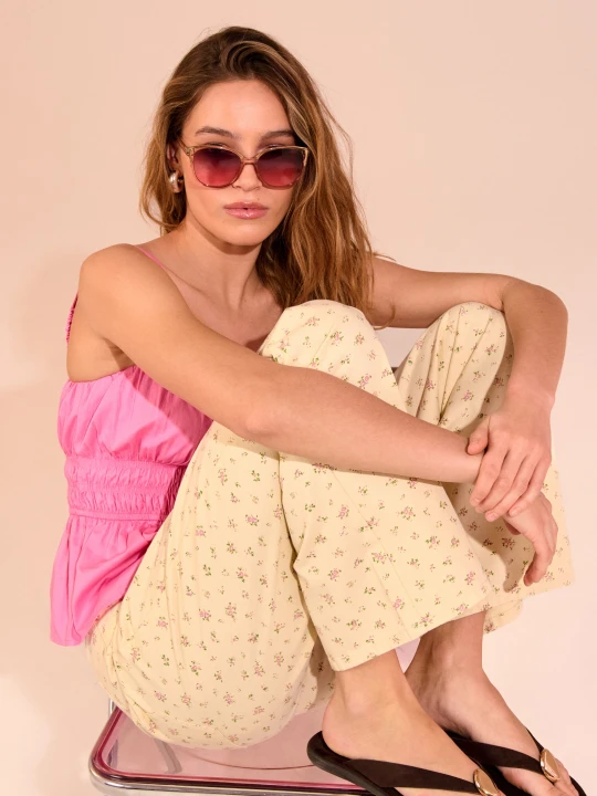 Zdjęcie produktu Sinsay - Jeansy wide leg z paskiem - kremowy