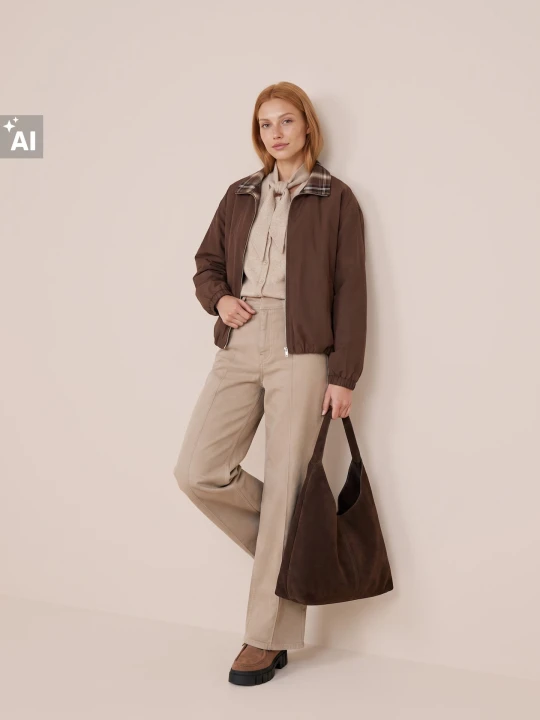 Zdjęcie produktu Sinsay - Jeansy wide leg z przeszyciami - brązowy