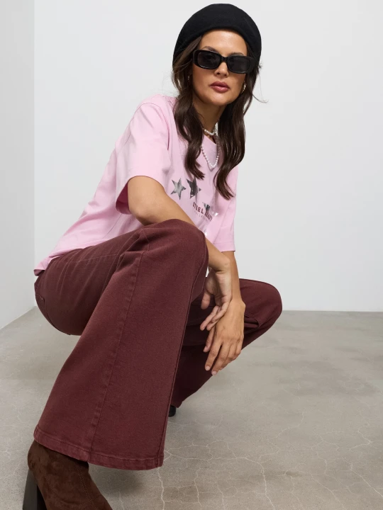 Zdjęcie produktu Sinsay - Jeansy wide leg z przeszyciami - brązowy
