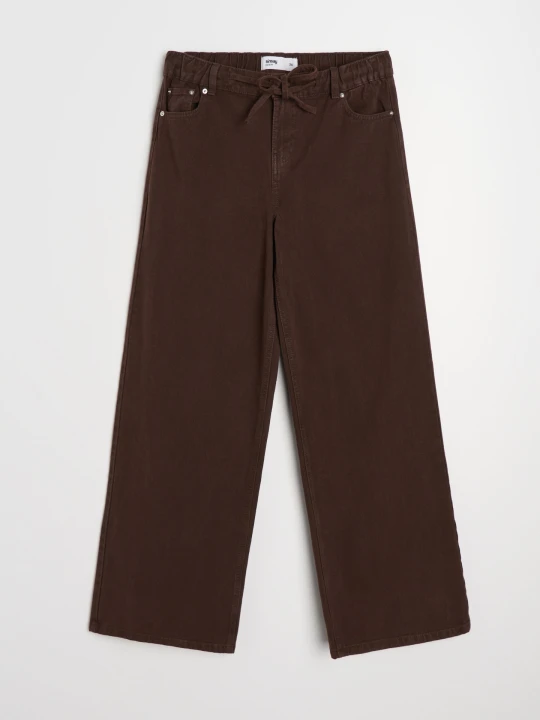 Zdjęcie produktu Sinsay - Jeansy wide leg z wiązaniem - brązowy