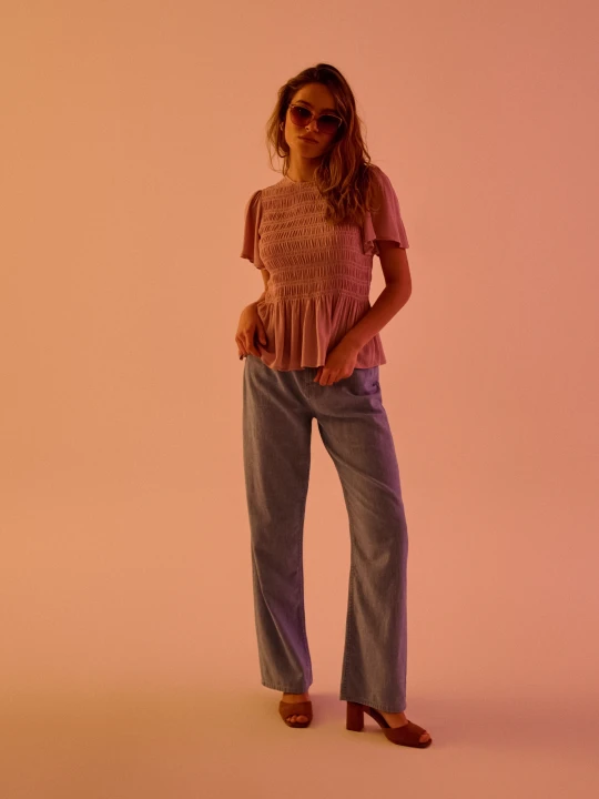 Zdjęcie produktu Sinsay - Jeansy wide straight z domieszką lnu - niebieski
