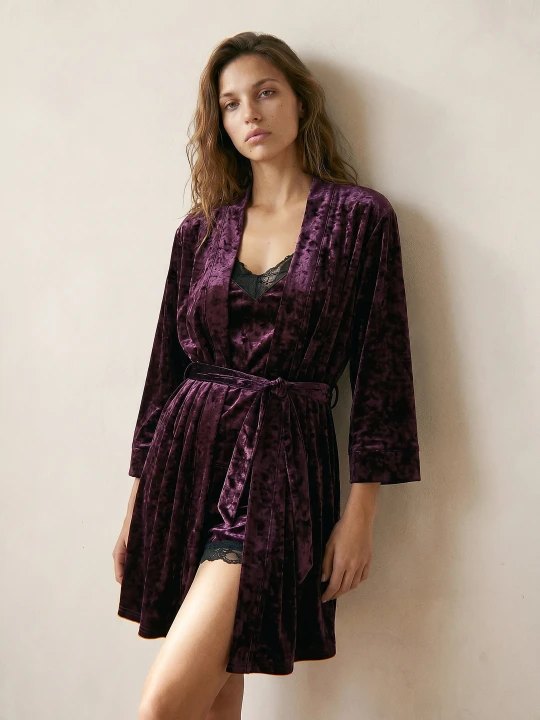 Zdjęcie produktu Sinsay - Jednolity szlafrok kimono - bordowy