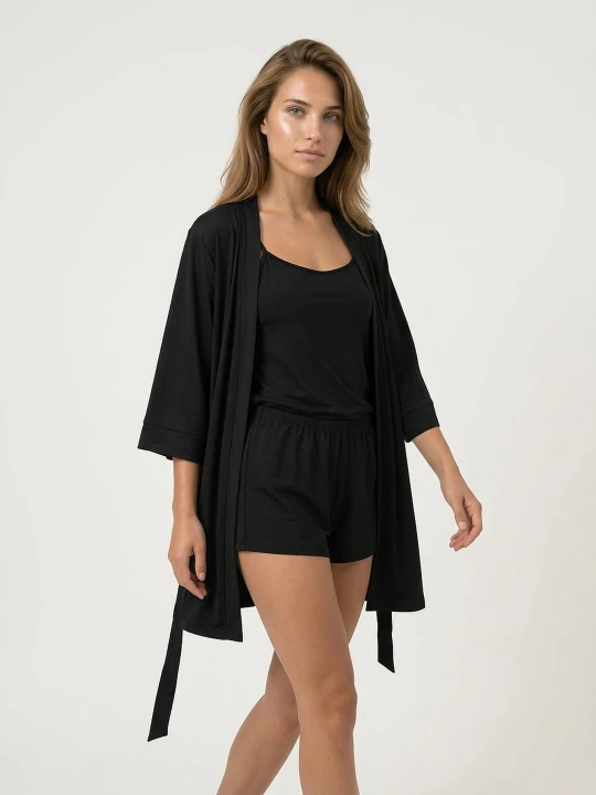 Zdjęcie produktu Sinsay - Jednolity szlafrok kimono - czarny