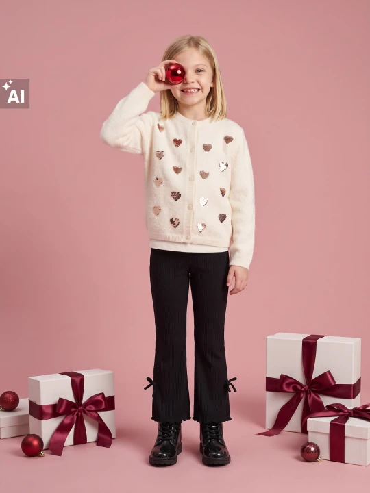 Zdjęcie produktu Sinsay - Kardigan z cekinową aplikacją w kształcie serc - kremowy