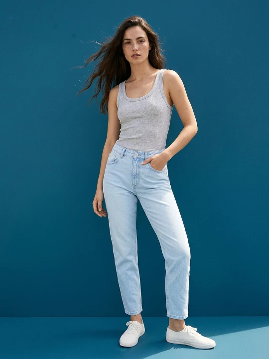 Zdjęcie produktu Sinsay - Klasyczne jeansy mom fit - niebieski