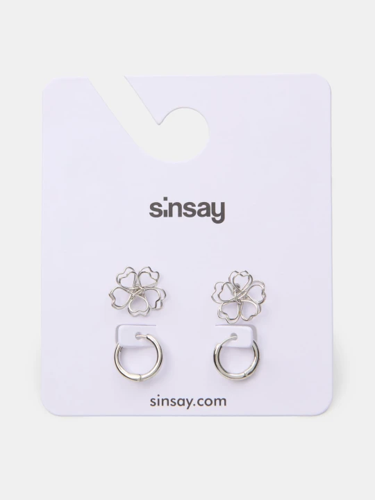Zdjęcie produktu Sinsay - Kolczyki w kształcie kwiatów 2 pack - srebrny