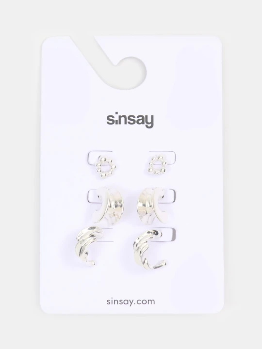 Zdjęcie produktu Sinsay - Kolczyki z błyszczącym wykończeniem 3 pack - srebrny