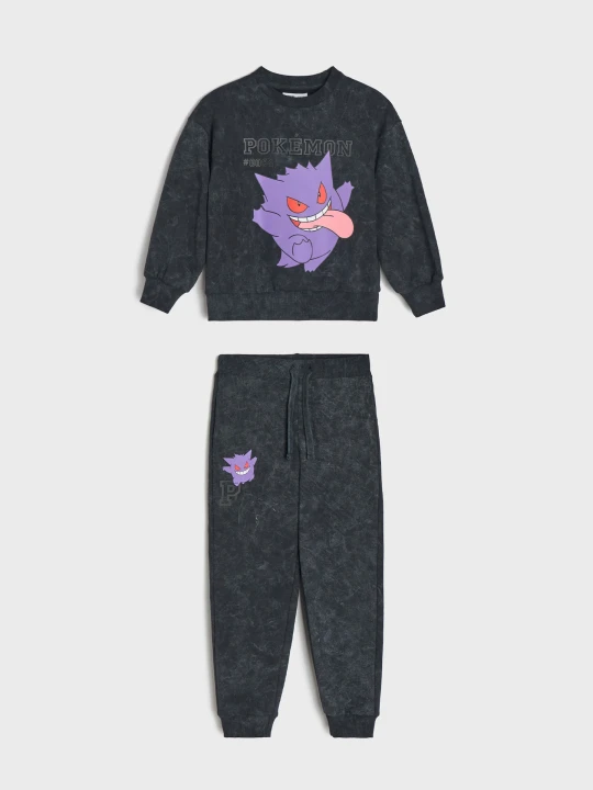 Zdjęcie produktu Sinsay - Komplet: bluza i spodnie z efektem stone wash Pokémon - czarny