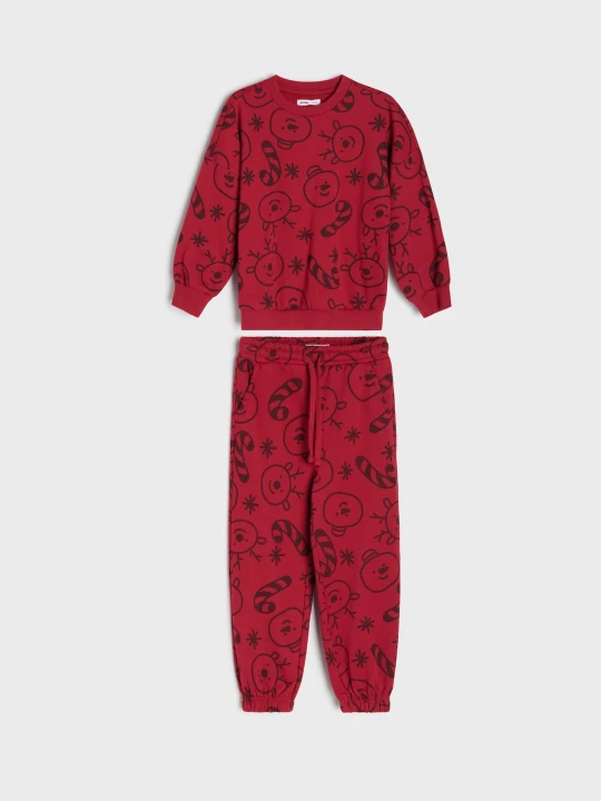 Zdjęcie produktu Sinsay - Komplet: bluza i spodnie z motywem świątecznym - bordowy