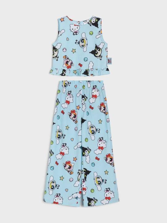Zdjęcie produktu Sinsay - Komplet: bluzka bez rękawów i spodnie Hello Kitty and Friends x Powerpuff Girls - błękitny
