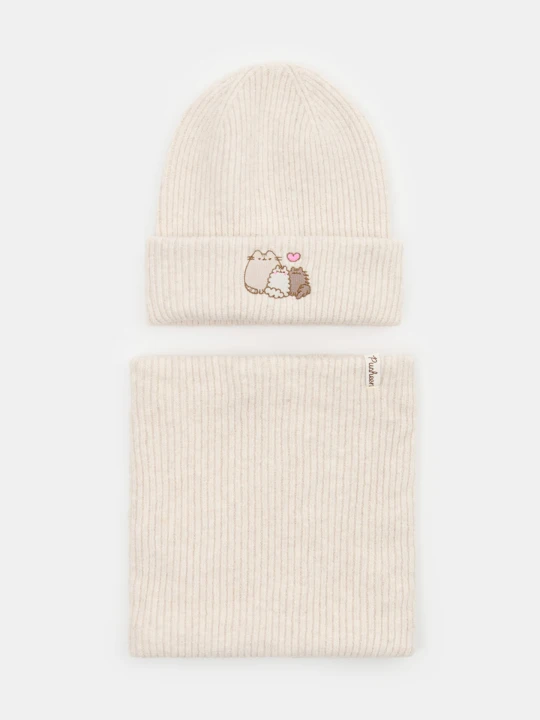 Zdjęcie produktu Sinsay - Komplet: czapka i komin Pusheen the Cat - kremowy