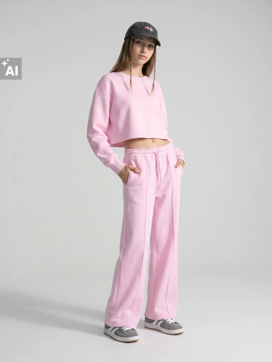 Zdjęcie produktu Sinsay - Komplet dresowy: bluza boxy i spodnie wide leg z ozdobnymi przeszyciami - różowy
