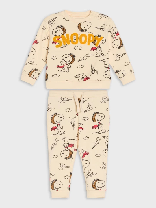 Zdjęcie produktu Sinsay - Komplet dresowy ze wzorem Peanuts - kremowy