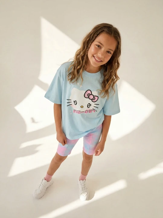 Zdjęcie produktu Sinsay - Komplet Hello Kitty: koszulka z nadrukiem i kolarki tie-dye - wielobarwny