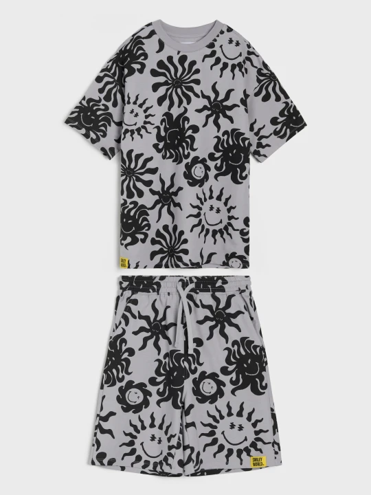 Zdjęcie produktu Sinsay - Komplet loose fit: koszulka i szorty SmileyWorld® - szary