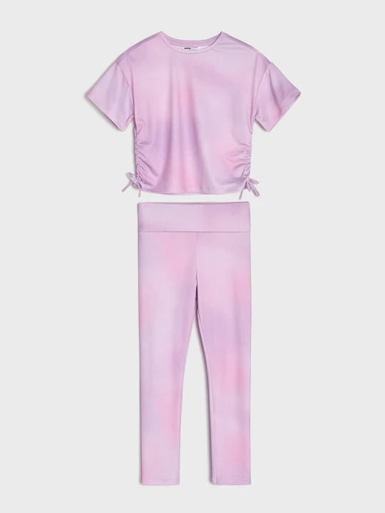 Zdjęcie produktu Sinsay - Komplet tie-dye: marszczona koszulka z wiązaniem i legginsy - fioletowy